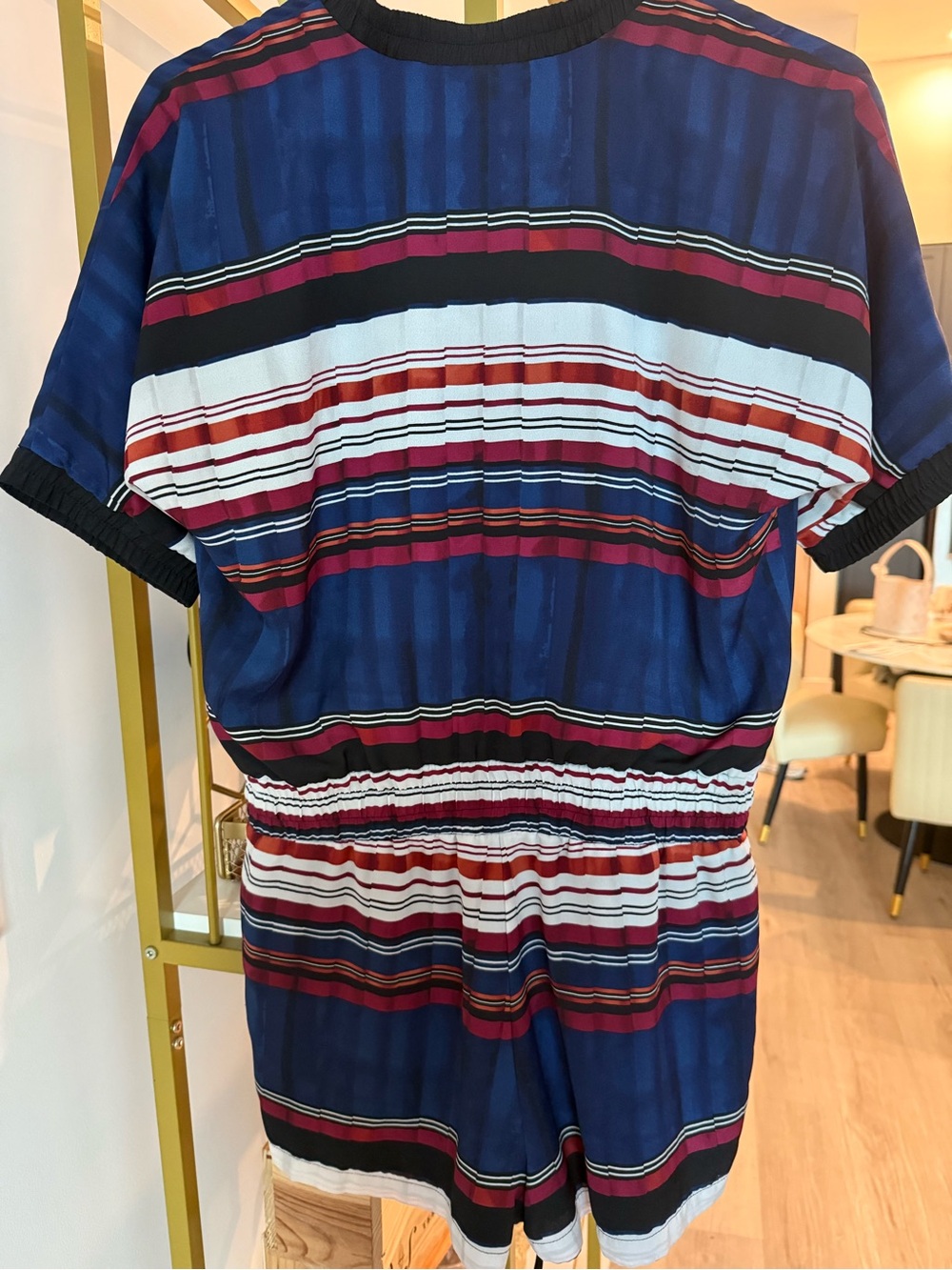 Guess Striped Short Sleeve Romper in Navy, White & Burgundy - Picture 4 of 7